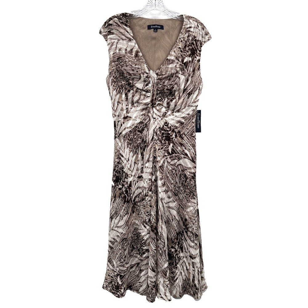 EVAN-PICONE Women's 12 NWT Mocha Print Cap-Sleeve V-Neck Chiffon Tuscany Dress